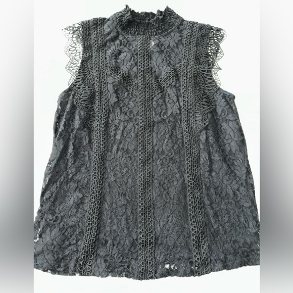 Cable & Gauge Tops - Cable & Gauge Black Ruffled Lace Blouse Size XL
